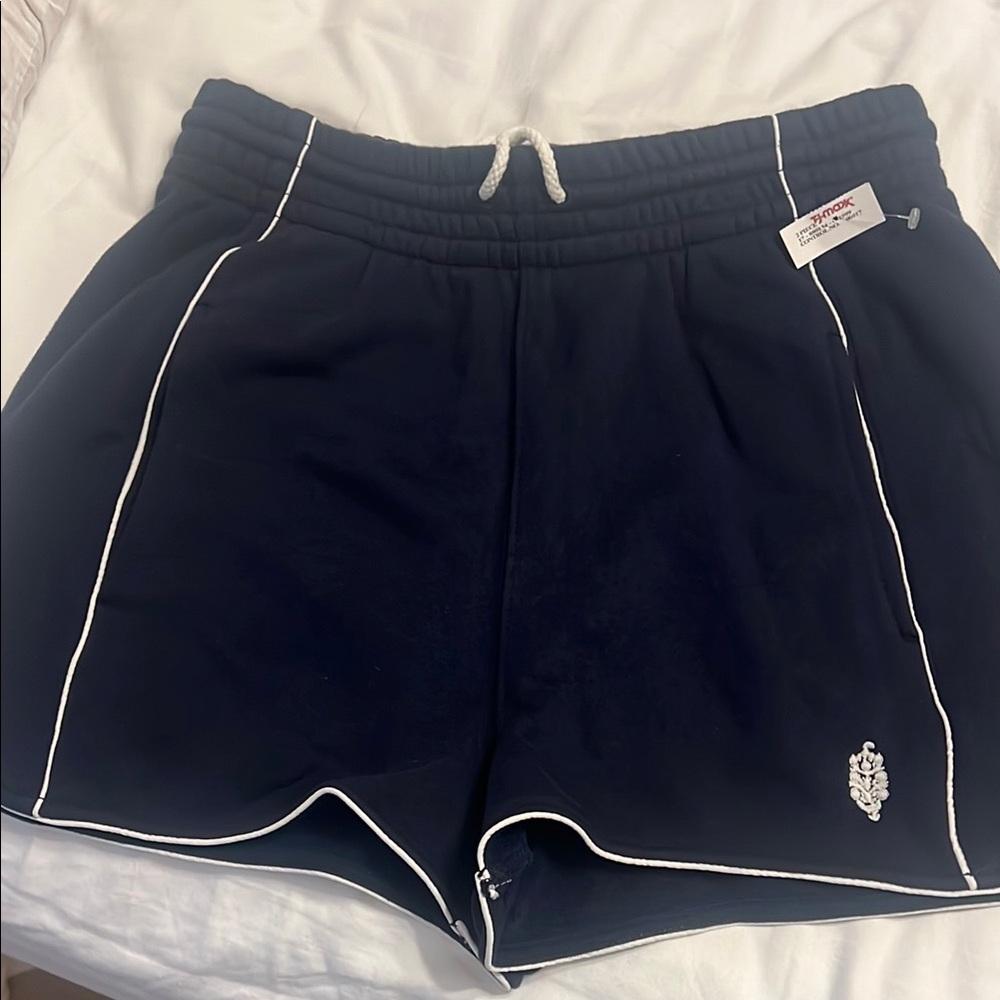 Free People Navy Blue Athletic Shorts with White Trim
